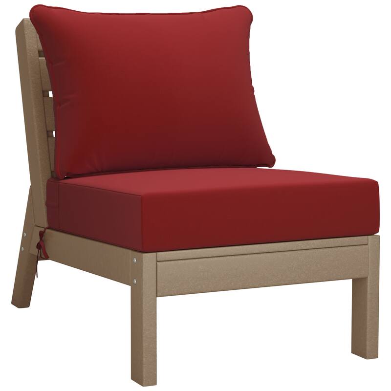 Birchwood All Weather HDPE Outdoor Patio Deep Seating Weathered Wood Armless Chair With Cushions (1-Piece)