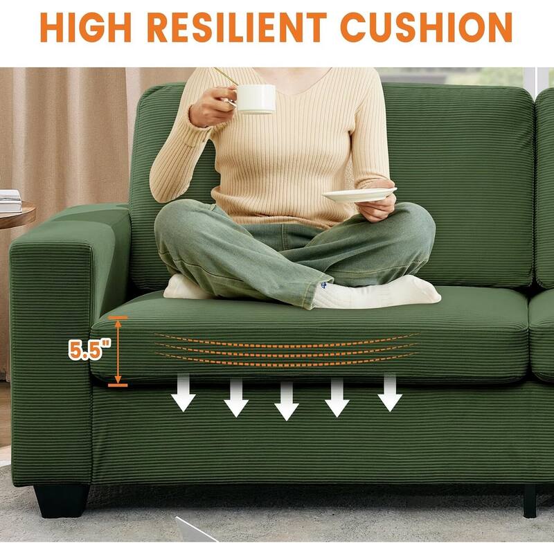 3 Seater Corduroy Upholstered Couches, with Wide Armrests, 83"