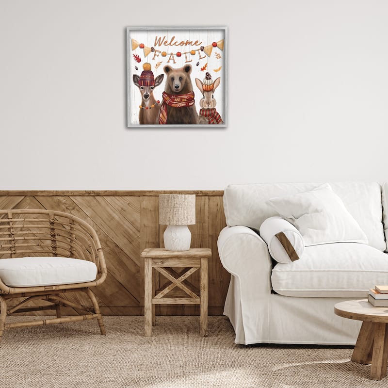 Stupell Welcome Fall Woodland Animals Framed Giclee Art Design By Elizabeth Tyndall