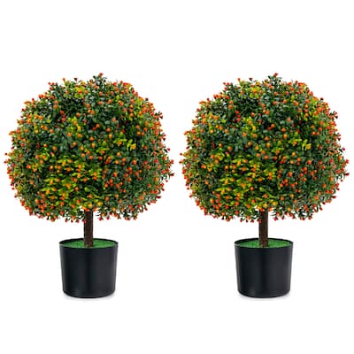 Costway 22'' Artificial Boxwood Topiary Ball Tree 2-Pack Faux Potted - See Details