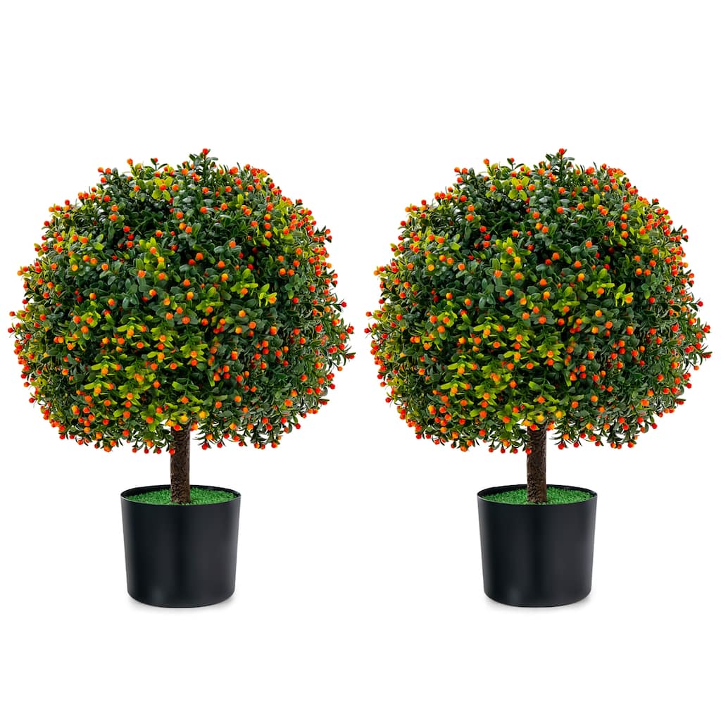 Costway 22'' Artificial Boxwood Topiary Ball Tree 2-Pack Faux Potted - See Details