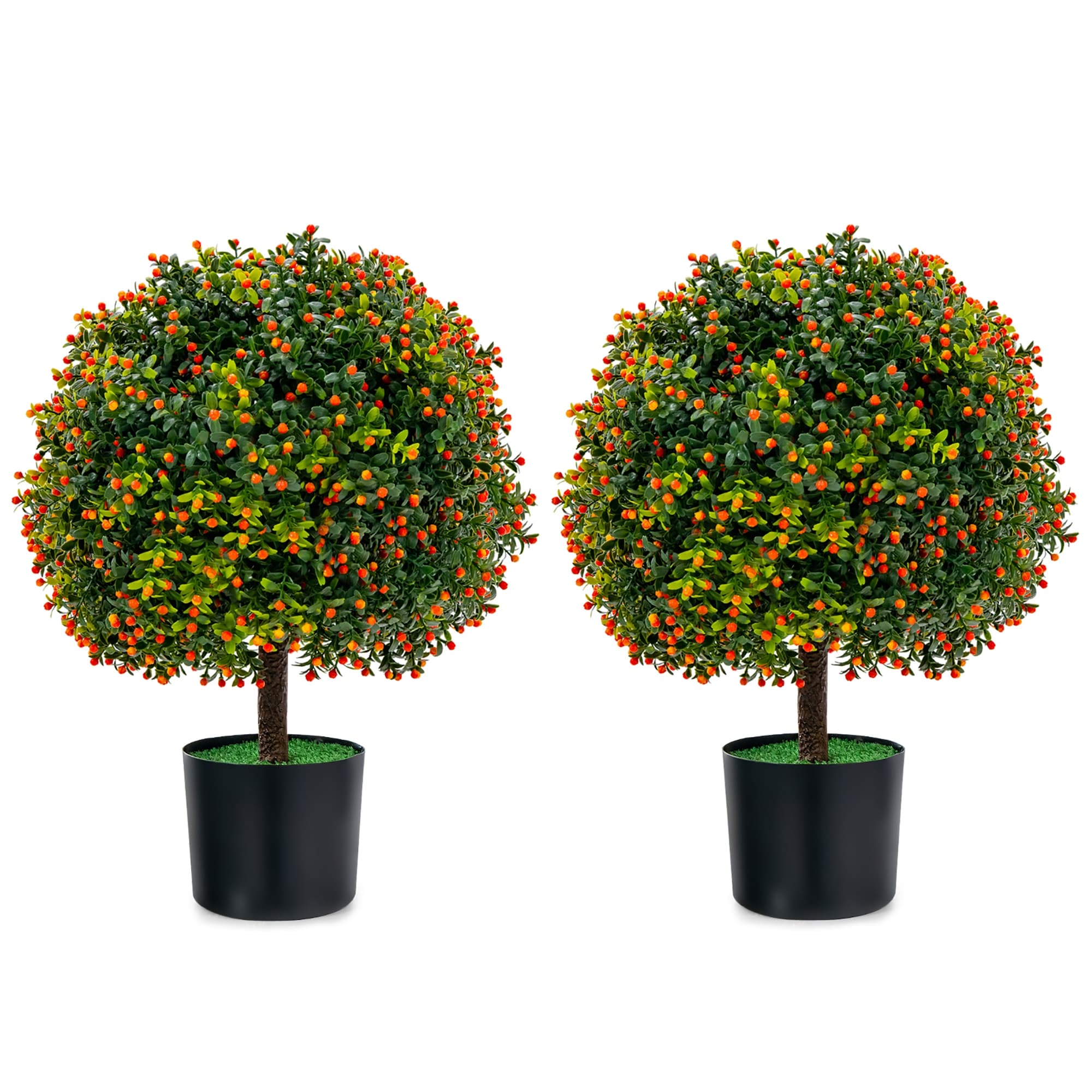 Costway 22'' Artificial Boxwood Topiary Ball Tree 2-Pack Faux Potted - See Details