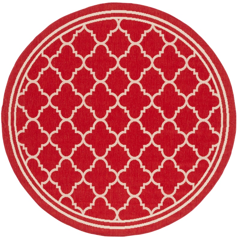 SAFAVIEH Courtyard Kristelle Indoor/ Outdoor Waterproof Patio Backyard Rug - 5'3" Round - Red/Bone
