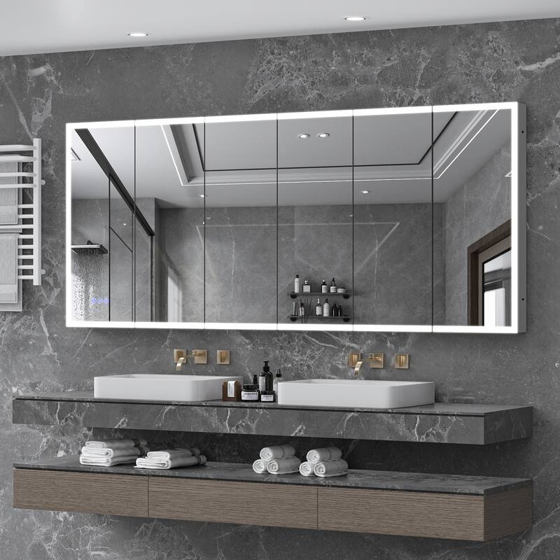 GDFStudio Elowen Aluminum Glass LED Medicine Cabinet with Anti-Fog Storage