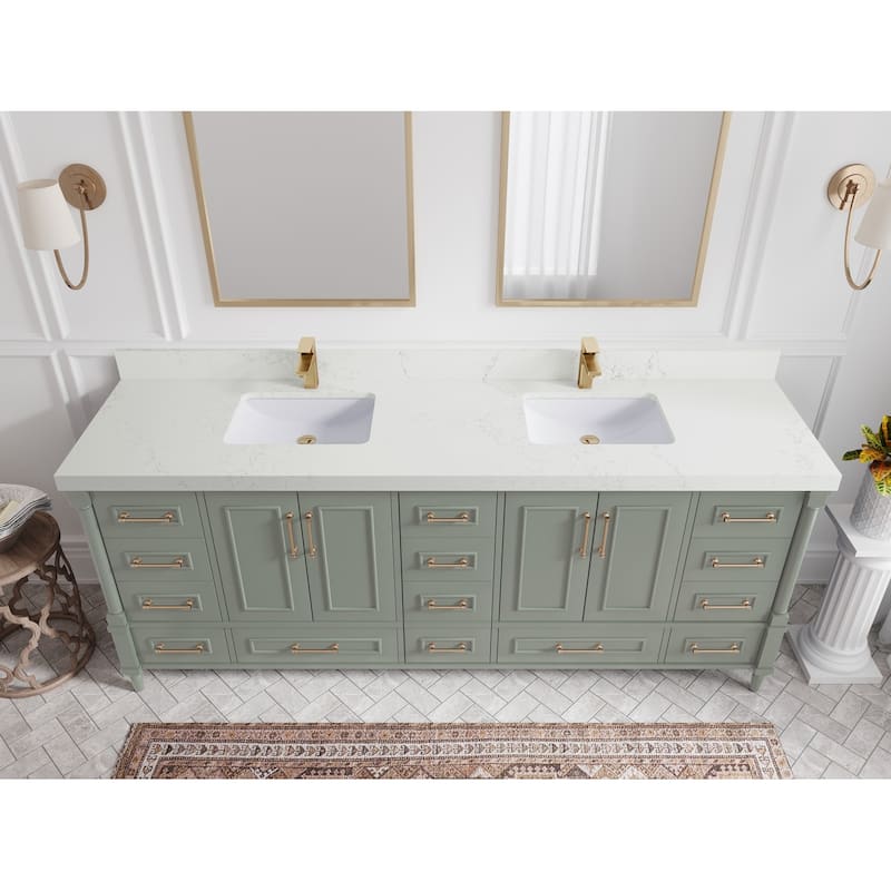 Willow Collections 84 in. W x 22 in. D Aberdeen Double Bowl Sink Bathroom Vanity with Countertop - 2" Empira White - Evergreen