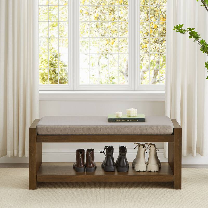 40" Accent Bench with Lower Shelf Shoe Rack, Padded Seating Bench for Living Room, Modern Compact Bed End Bench with Storage