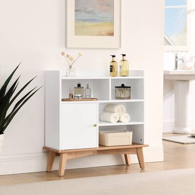 Colorblocking Storage Cabinet with Solid Wood Base & feet, Floor Cabinet