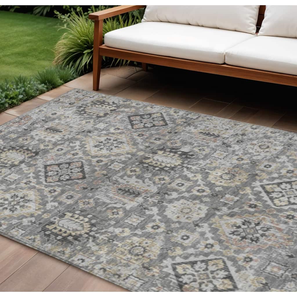 HomeRoots Floral Medallion Traditional Rectangle Outdoor Rug
