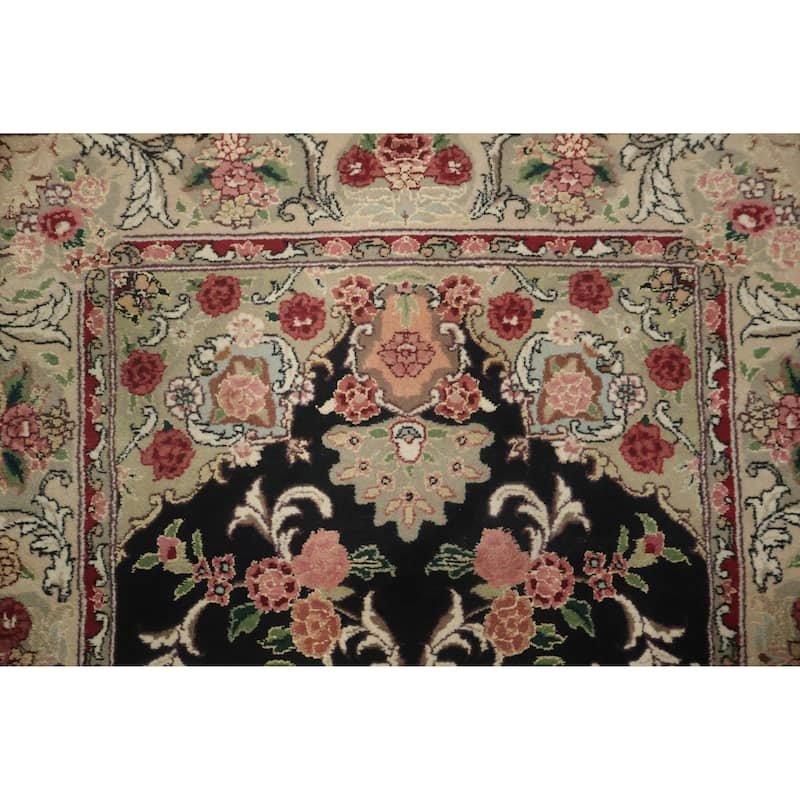 Hand Knotted Oriental 100% Wool Carpet Traditional Floral Black Aubusson Runner Rug - 10' 0'' X 2' 6''
