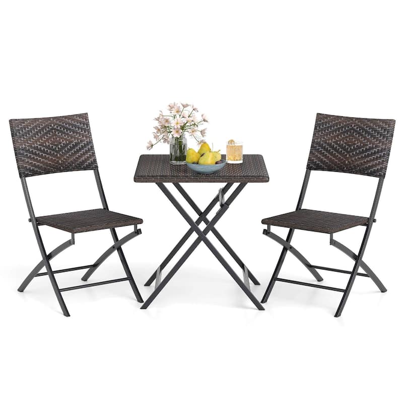 Costway 3 PCS Rattan Bistro Set with Wicker Seat & Tabletop for - See Details