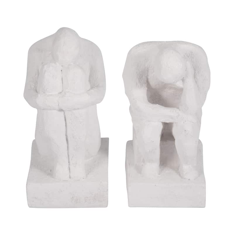 Modern Thinking Man Decorative Bookends - Set of 2, 7", White - 7.0"