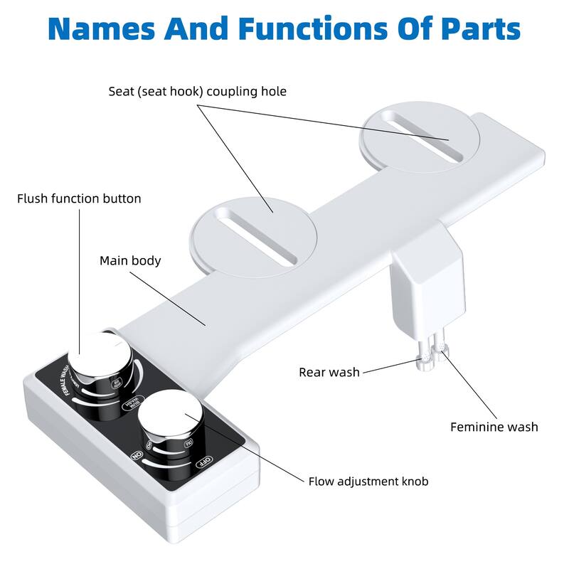 Dual Nozzle for Frontal & Rear Wash Self Cleaning Bidet Attachment