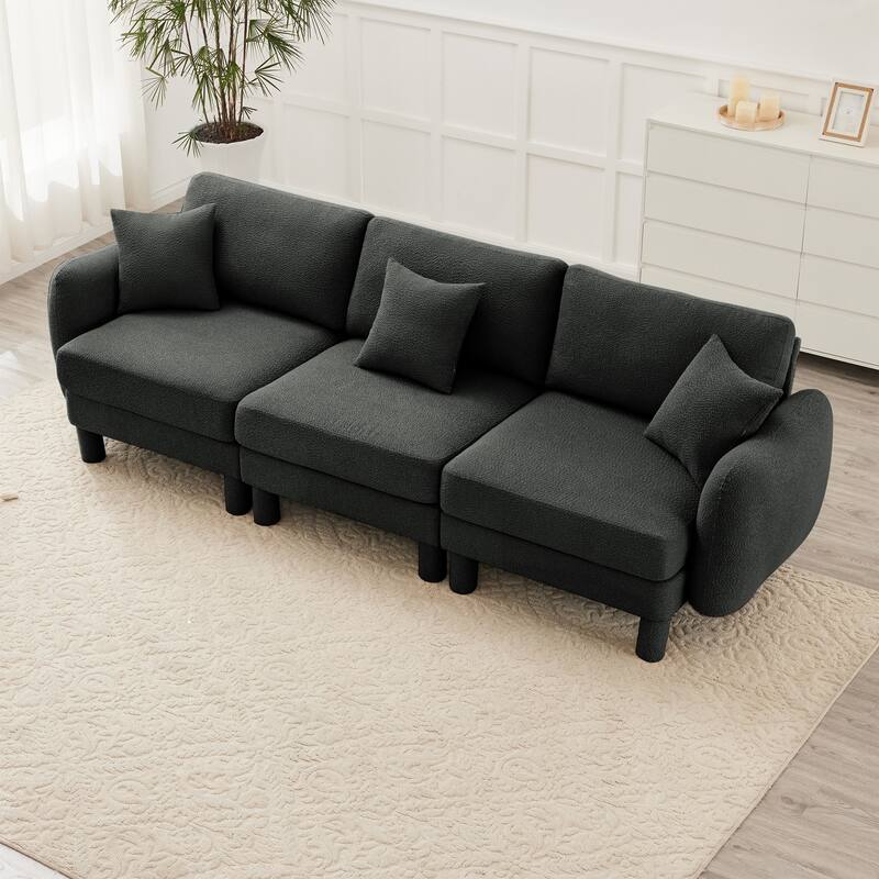 109.4" 3-Seater Modern Upholstered Sofa Couch, Deep-Seat Sectional Sofa with Shell-Shaped Armrests, Leisure Sofa for Living Room