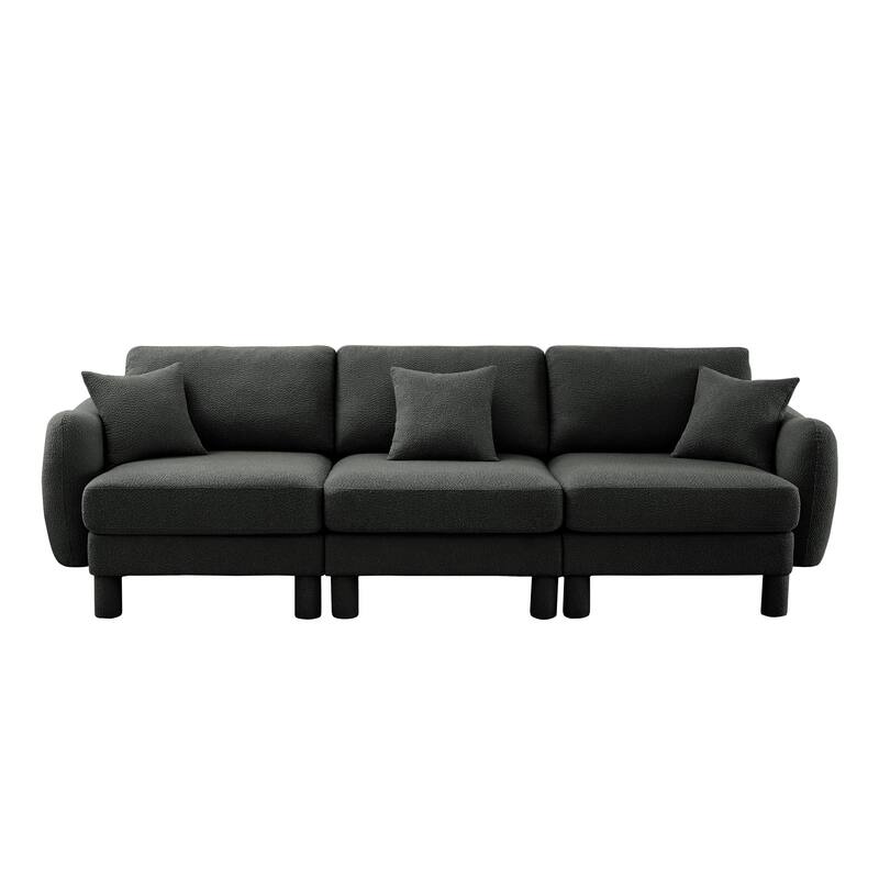 109.4" 3-Seater Modern Upholstered Sofa Couch, Deep-Seat Sectional Sofa with Shell-Shaped Armrests, Leisure Sofa for Living Room