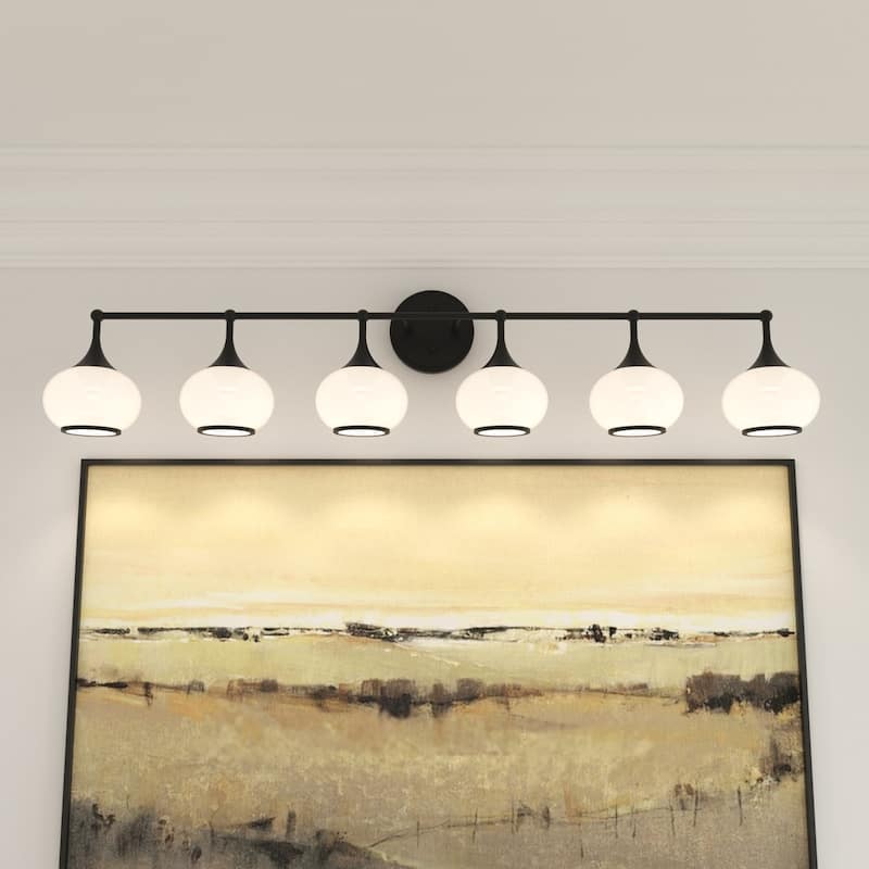 Acroma Aged Brass/Polished Chrome Finish Modern Globe Vanity Light - Matte Black - 6-light