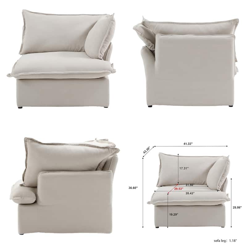 L-shape Linen Sofa Modern Upholstered Sectional Sofa with Ottoman
