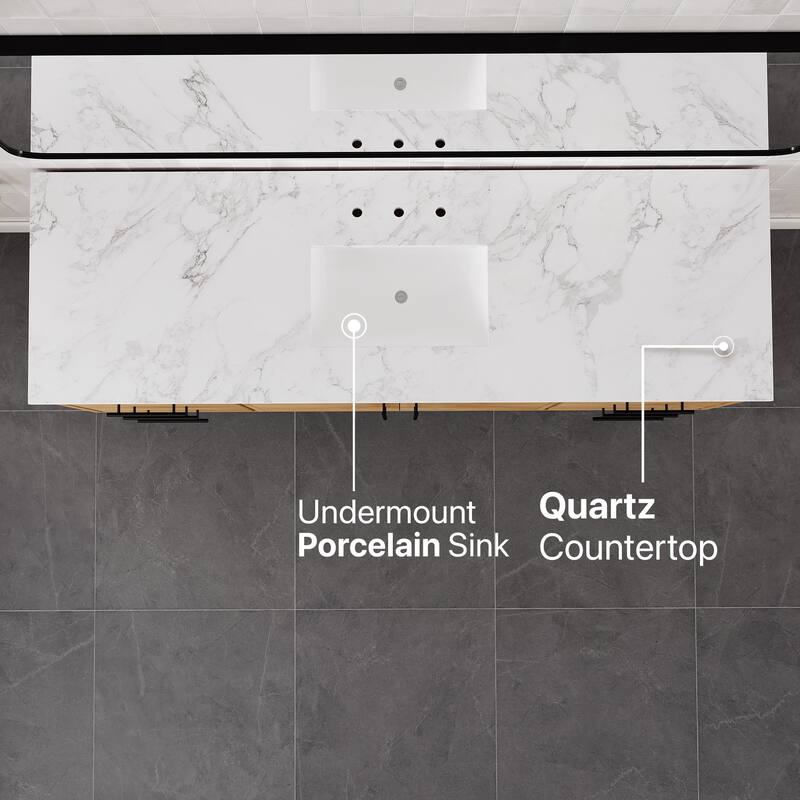 Graham 60"W Oak SS Bath Vanity with WH Arabescato Engineered Stone Top