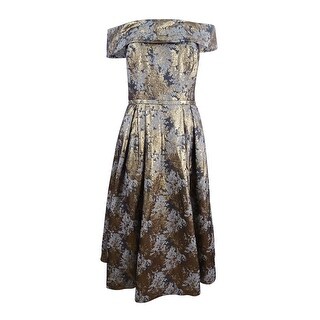 Shop Calvin Klein Women S Off The Shoulder Metallic Fit Flare