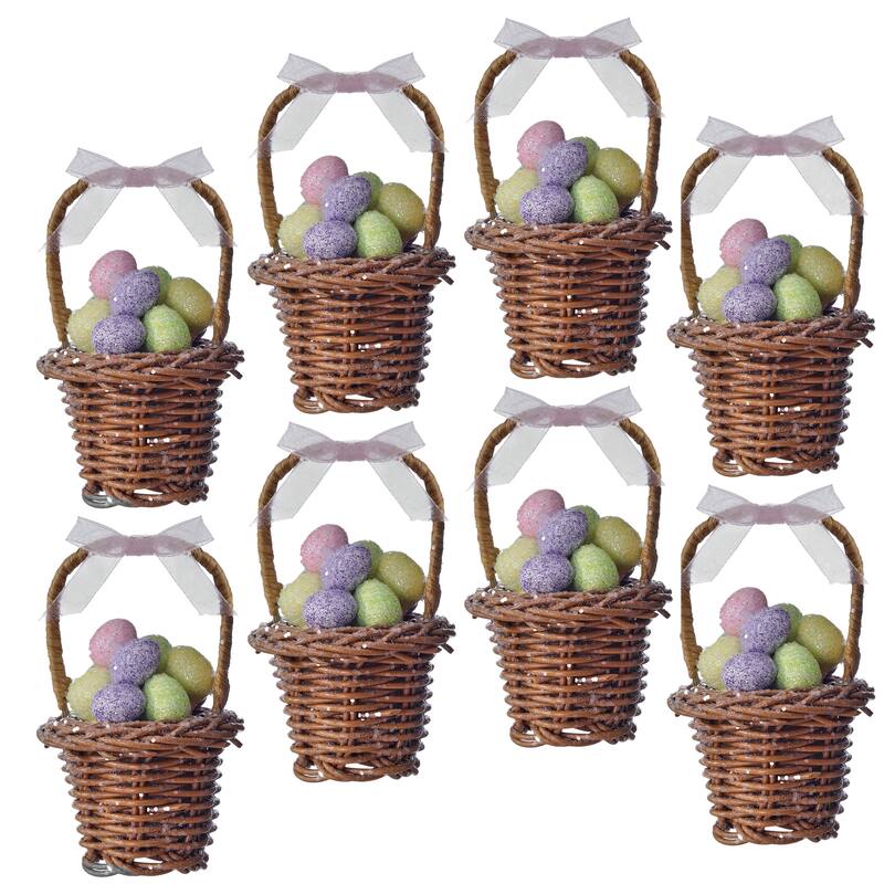 3" Easter Basket Ornament With Pastel Eggs Set of 2