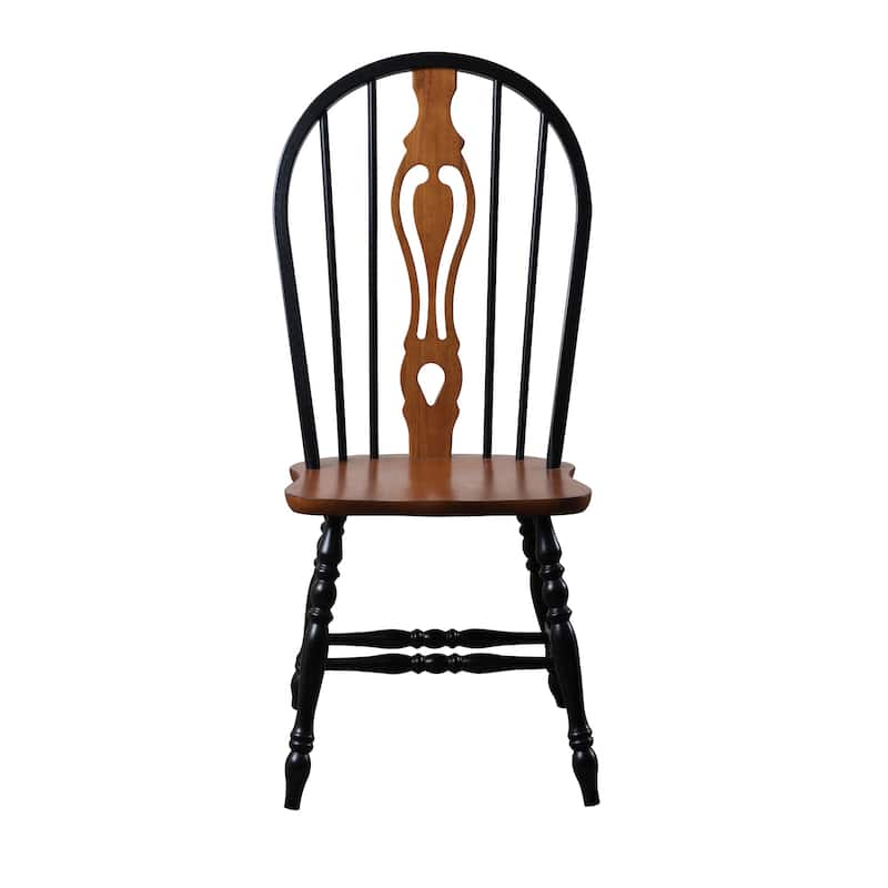 Set of 2 Antique Black and Brown Keyhole Dining Chair 41"
