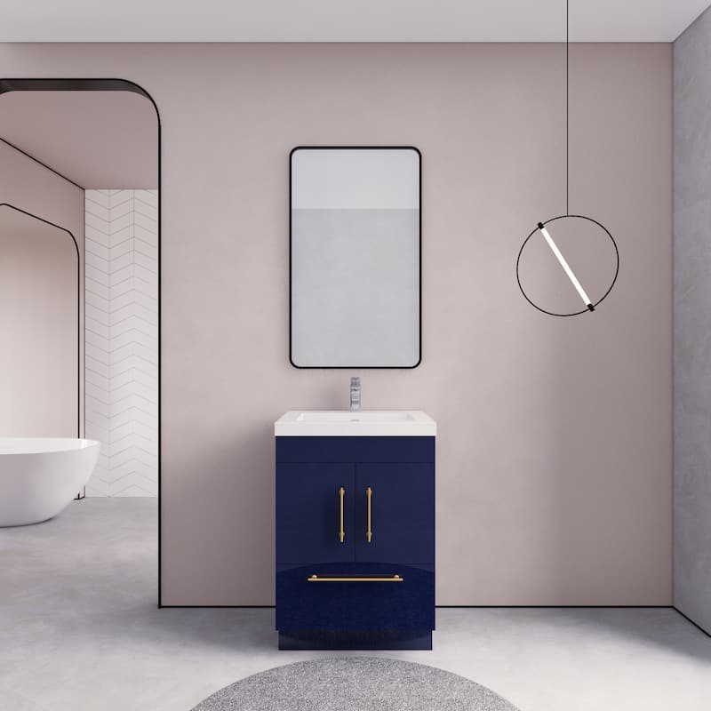 Eliza 24'' Freestanding Vanity with Single Sink - 24'' Width - High Gloss Night Blue