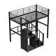 preview thumbnail 12 of 10, Twin Size Metal Loft Bed with Storage Staircase and Small Wardrobe