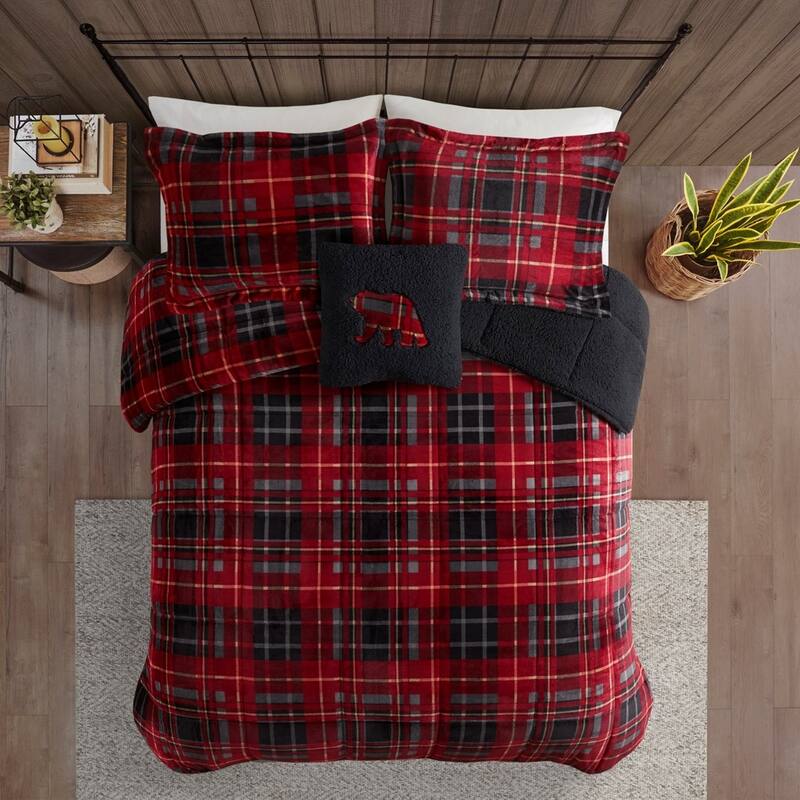 GDF Studio - Alton Plush to Sherpa Down Alternative Comforter Set - Red Plaid