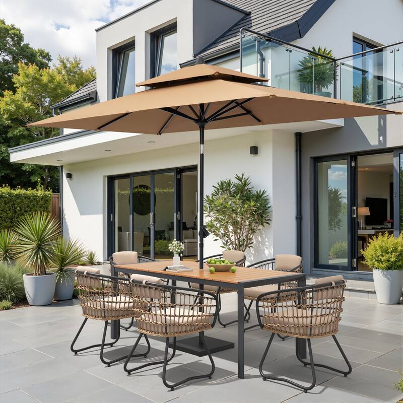 9/11-Piece Outdoor Patio Dining Set Aluminum Table and Chairs w/10 ft Market Umbrella and Base