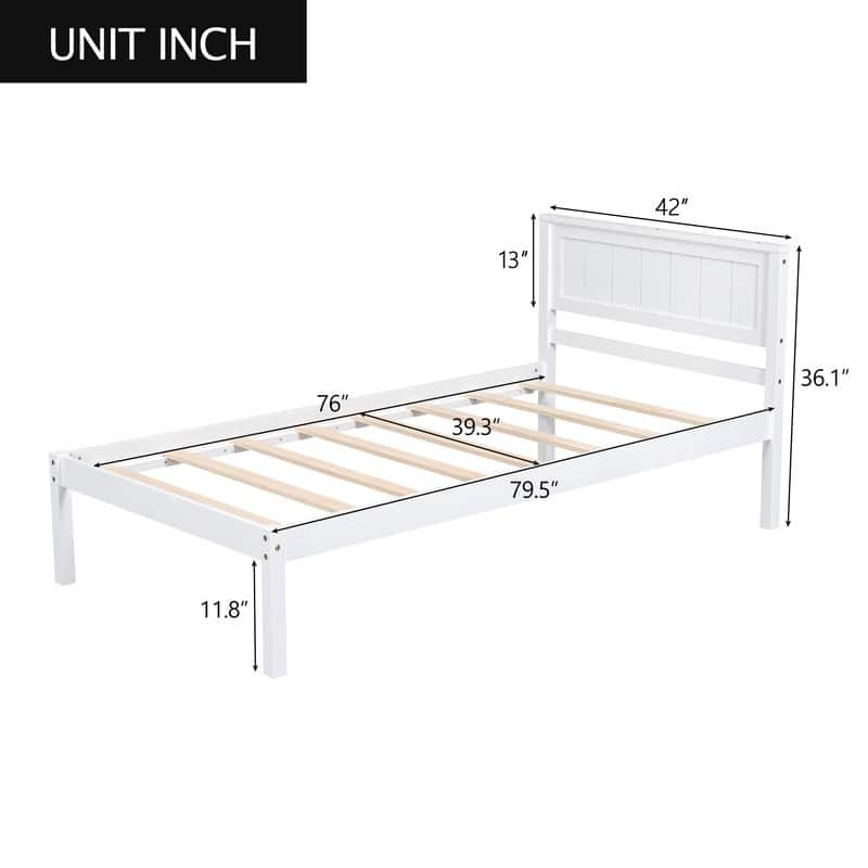 Twin Size Platform Bed with Headboard, Wood Slat Support