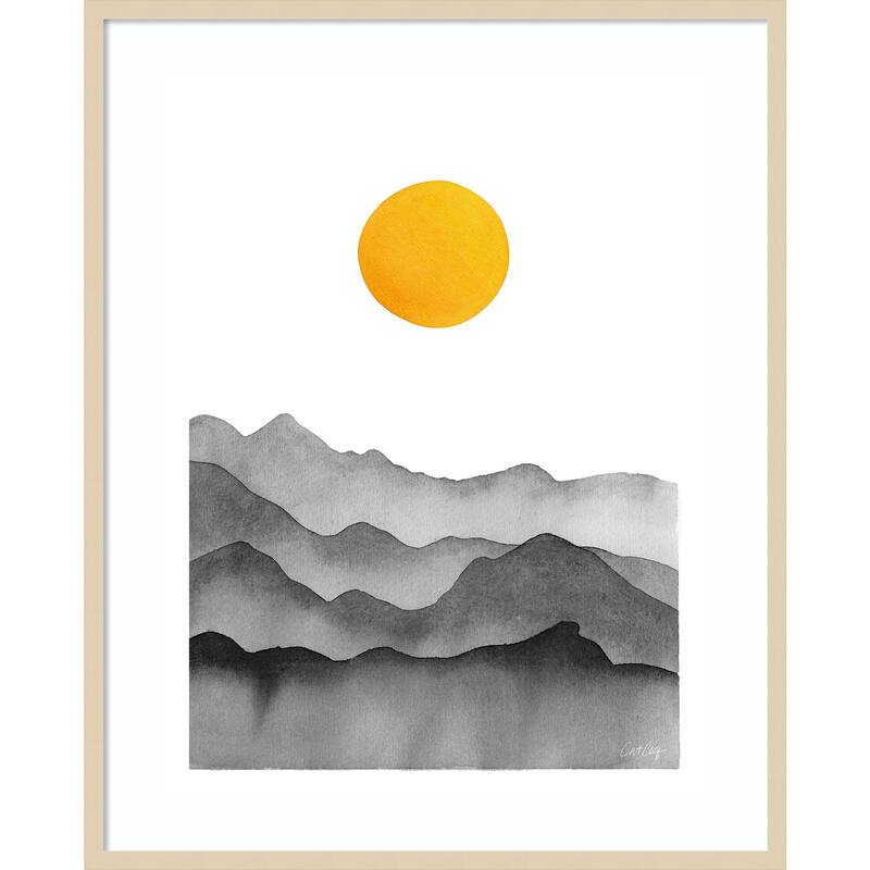 Black Yellow Mountain Range Silhouette by Cat Coq Framed Wall Art Print - 33 x 41 in - Brown