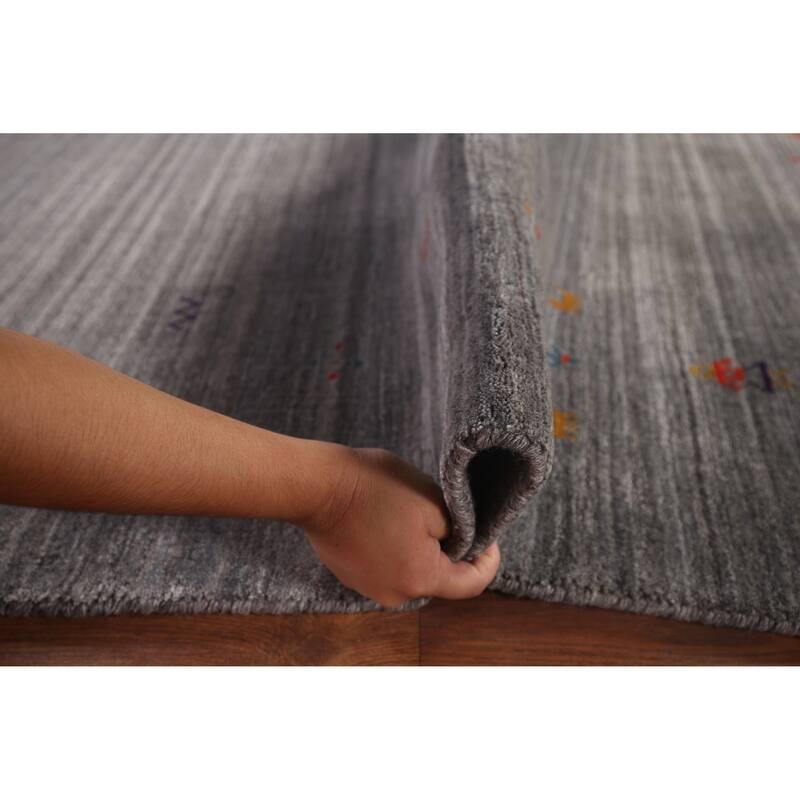 Silver Gray Striped Gabbeh Indian Area Rug Handmade Wool Carpet - 8'0"x 9'8"