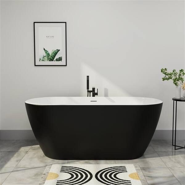 59 in. Acrylic Flat Bottom Stand Alon Flatbottom Freestanding Bathtub in Black 59 in. Acrylic Flat Bottom Stand Alon Flatbottom Freestanding Bathtub in Black