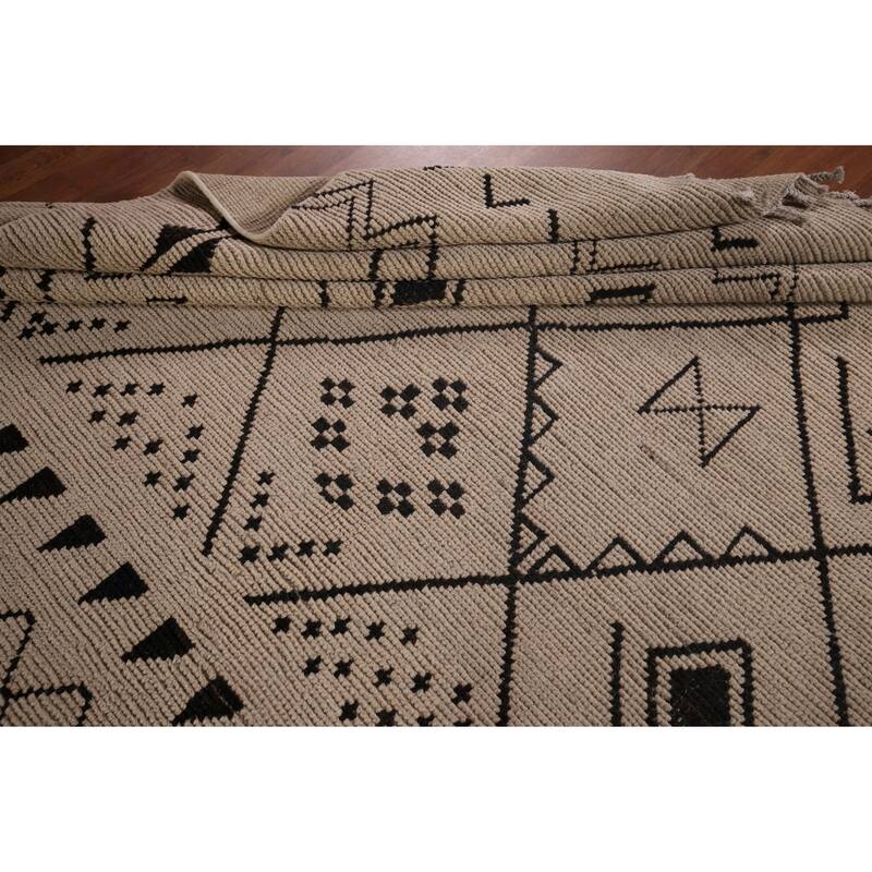 Ivory Moroccan Oriental Area Rug Hand-Knotted Wool Carpet - 8'10"x 12'3"