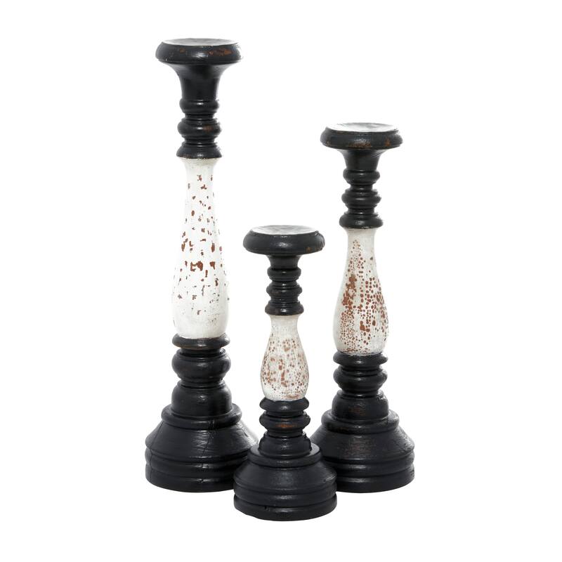 Black or Gray Aluminum Turned Style Pillar Candle Holder with White Accents (Set of 3) - S/3 20", 16", 12"H