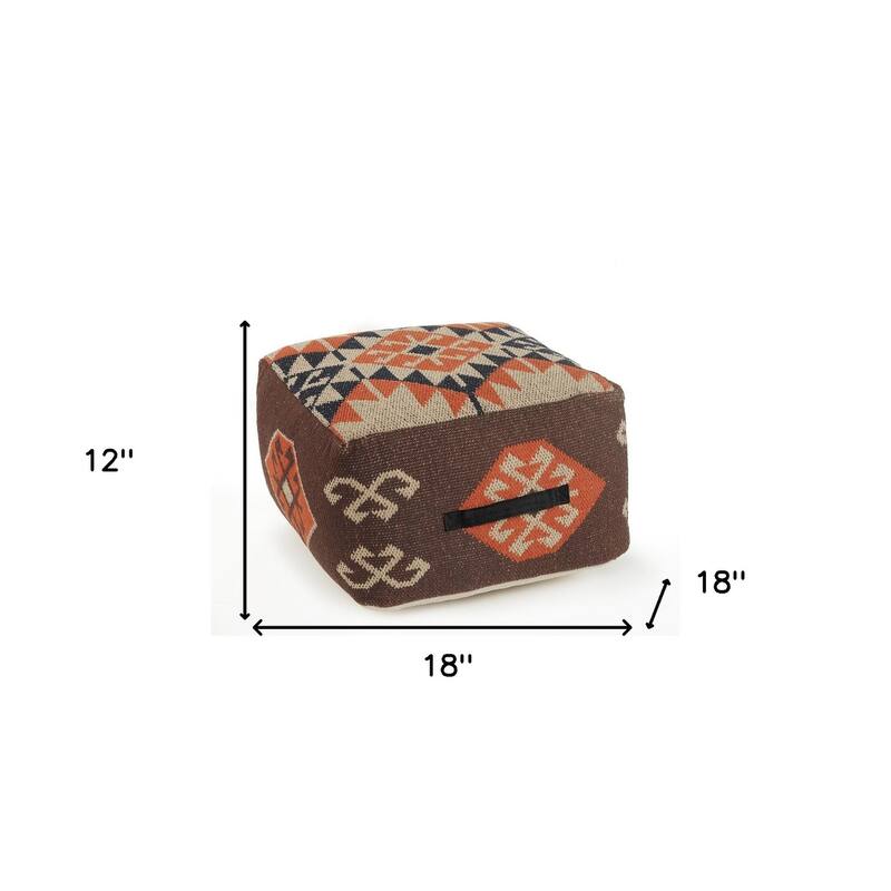 HomeRoots 18" Brown Cotton Blend Ottoman