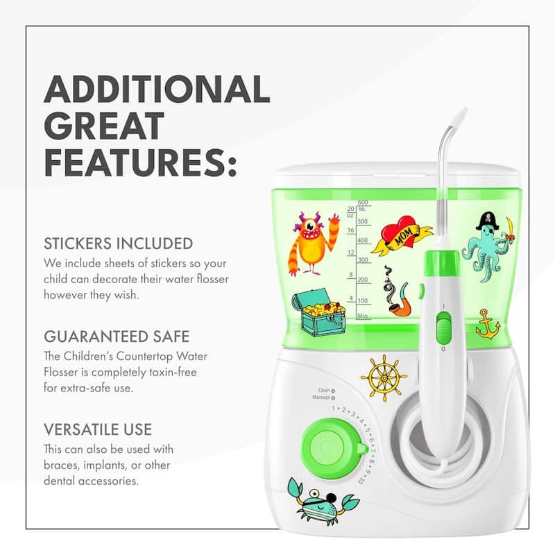 Children's Countertop Portable Water Flosser - Dental Tools for Kids and Children Green - 8 x 5.8 x 4.9