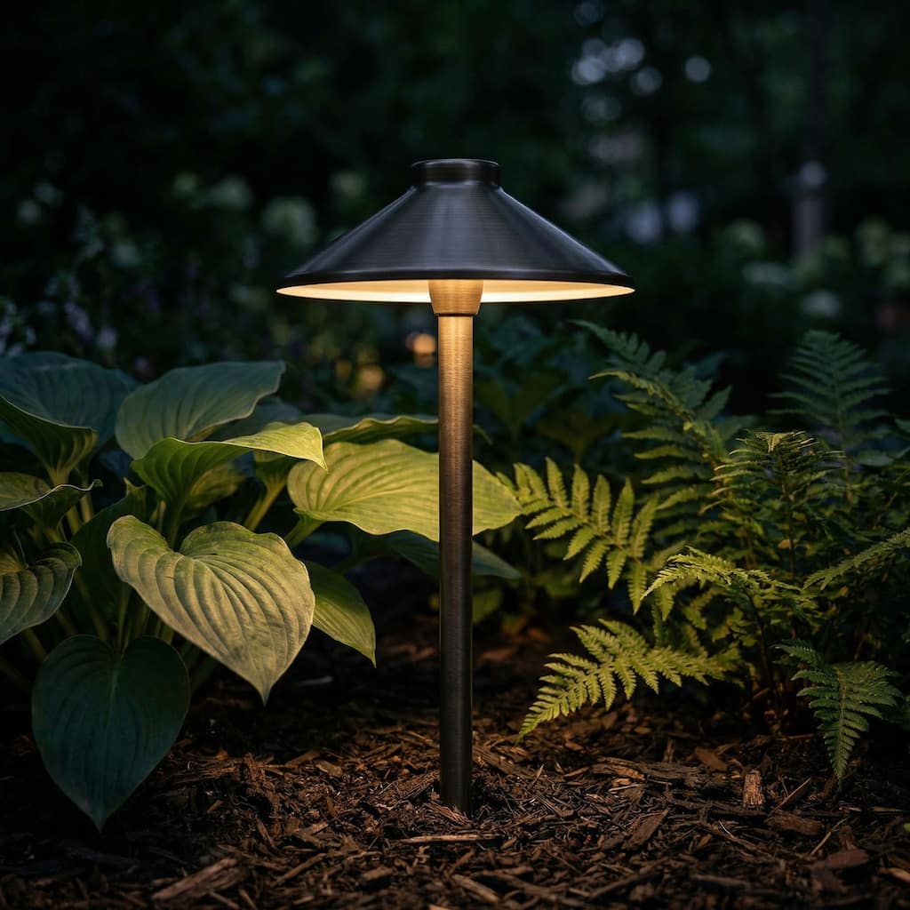 18" Antique Brass Cast Brass Path Light 6" Hat, IP65 Weatherproof, G4 Bulb Compatible - Antique brass