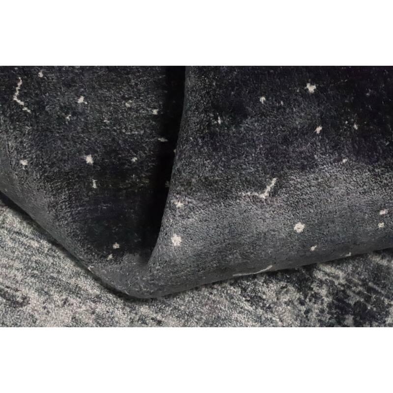 Hand Knotted Oriental Viscose Silk Carpet Modern Pictorial Greys & Charcoal Abstract Area Rug - 7' 8'' X 5' 7''