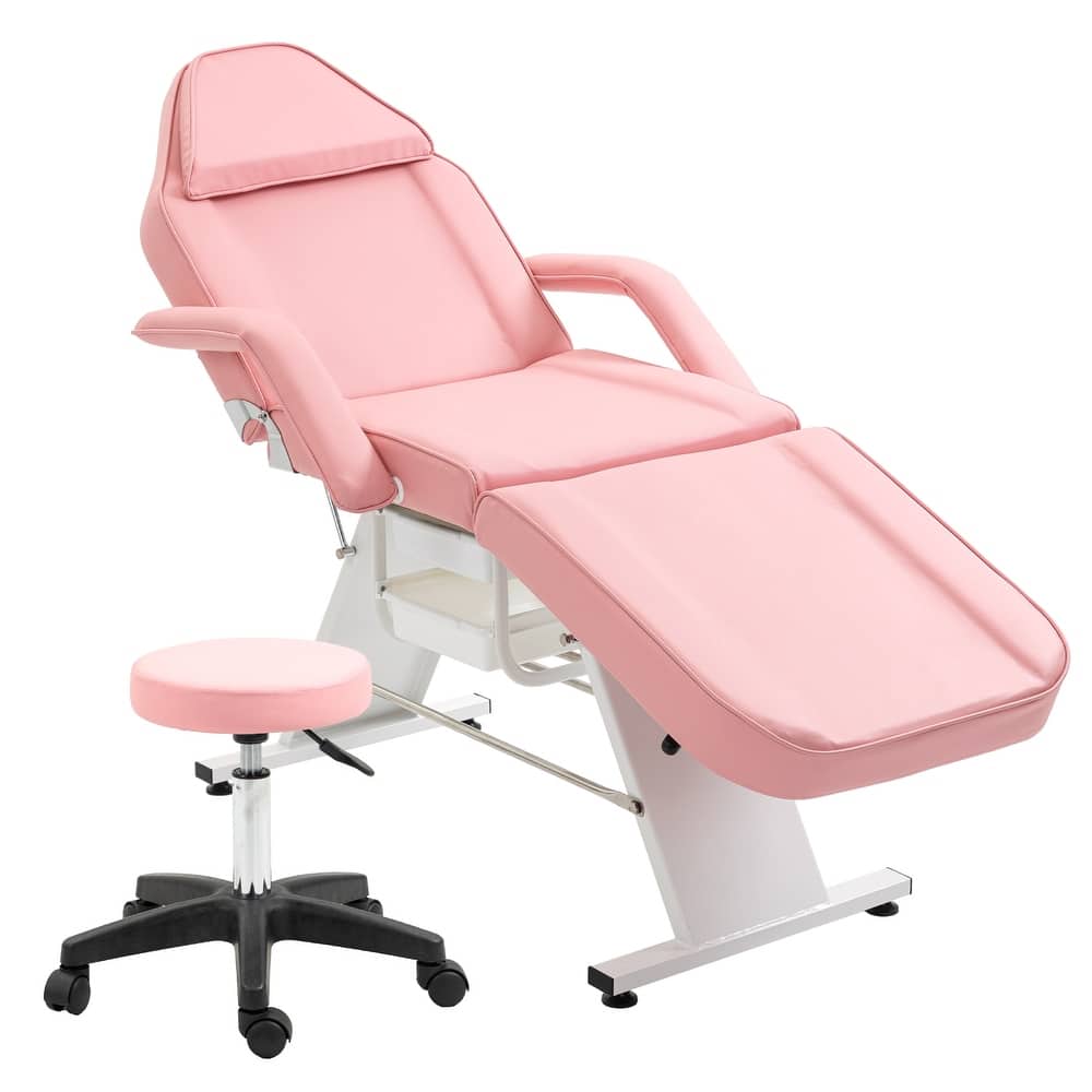 Massage Salon Tattoo Chair - 3-Section Adjustable Facial Bed with Two Trays & Hydraulic Stool, Multi-Purpose Spa Equipment