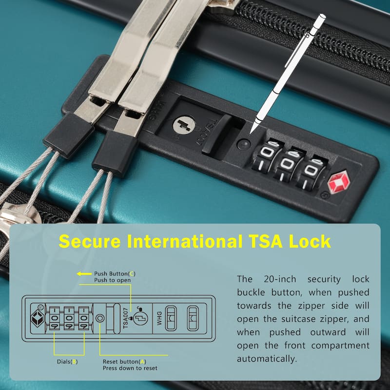 3-Piece Modern Front-Opening Luggage Expandable Luggage with USB Port and TSA Lock, for Boarding Travel, Dark Green