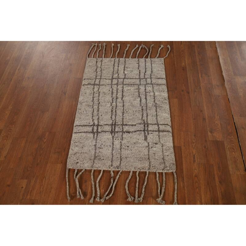 Abstract Moroccan Oriental Rug Hand-Knotted Wool Carpet - 2'0"x 3'0"