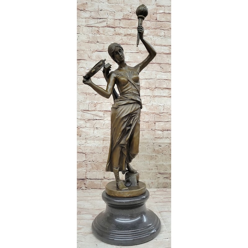 Vintage Bronze Br Hot Cast Sculpture Of A Young Girl Playing Tambourine By Milo
