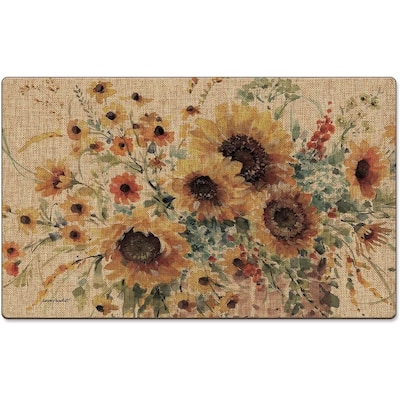 Sunflowers Forever Decorative Linen Look Indoor/Outdoor Floor Mat 29.5" x 17.75" Made in The USA, Rubber Backing, Easy to Clean