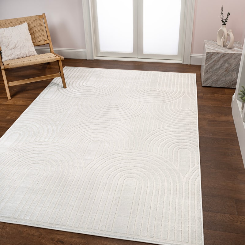 JONATHAN Y Aelius MidCentury Art Deco Striped Arches Two-Tone High-Low Area Rug