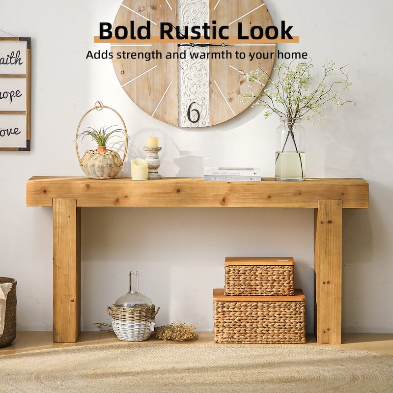 63" Solid Wood Console Table - Rustic Farmhouse Sofa Table, Narrow Rectangular Design For Entryway, Hallway Or Behind Couch