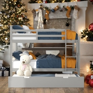Modren Full over Full Bunk Bed with Twin Size Trundle and Ladder For Bedroom,Kids