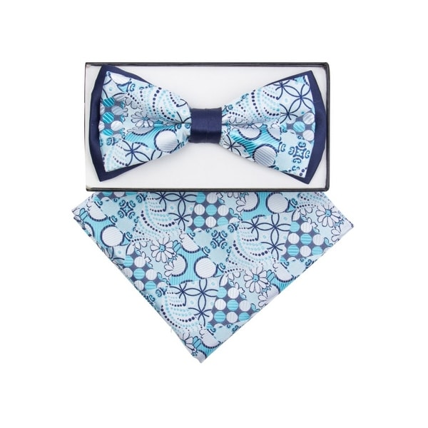 Two Tone Checker Men/'s Pre-tied Bowtie or with Pocket Square Hanky Blue Black
