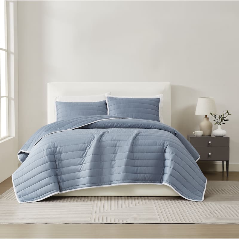 Christian Siriano NY Cotton Sateen Quilt Set - Blue - 3 Piece - King