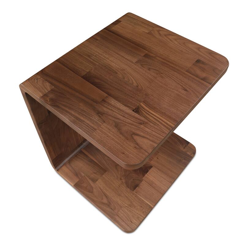 NADAAL STUDIOS Marenith Side Table, C-Side Solid Walnut Curved Edge Reversible Use, Walnut Brown