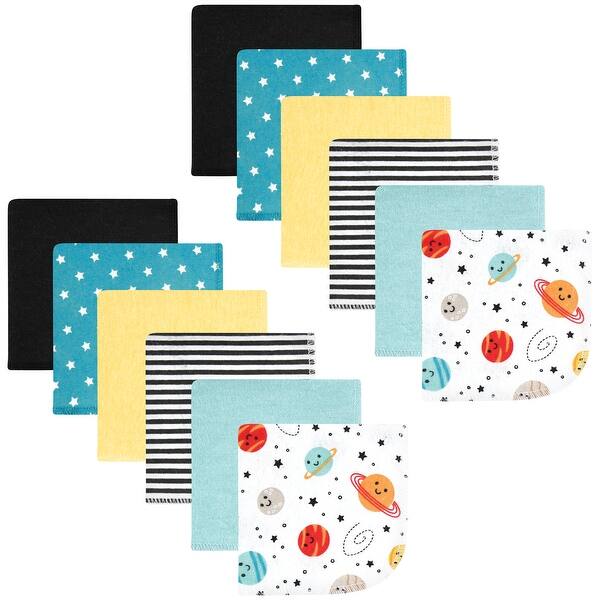 slide 1 of 1, Hudson Baby Infant Boy Flannel Cotton Washcloths, Happy Planets 12 Pack, One Size - Happy Planets 12 Pack - One Size One Size - Happy Planets 12 Pack